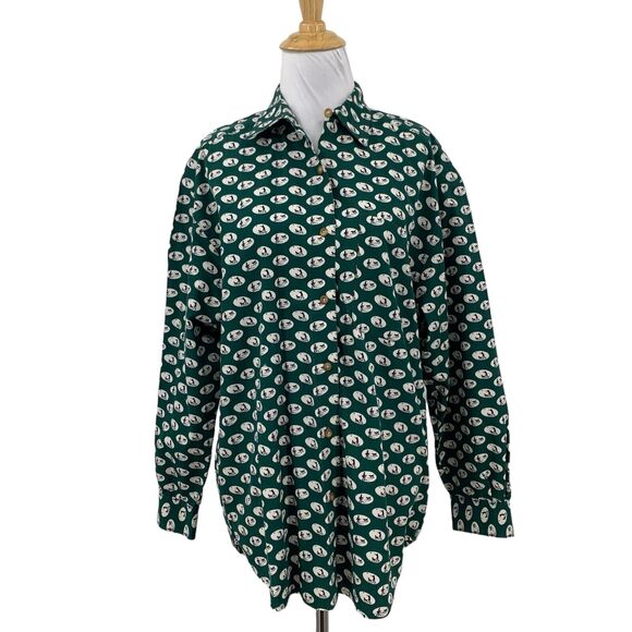 Vintage Eddie Bauer Shirt Womens S Small Pesto White Button Front Hunting Print - Picture 1 of 12